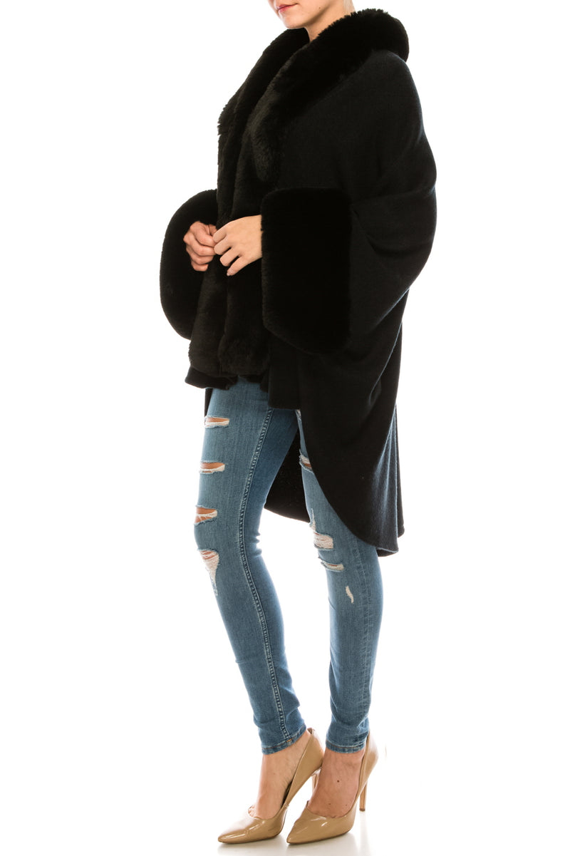 Segee Luxurious Faux Fur Trim Knit Poncho (Additional Colors)