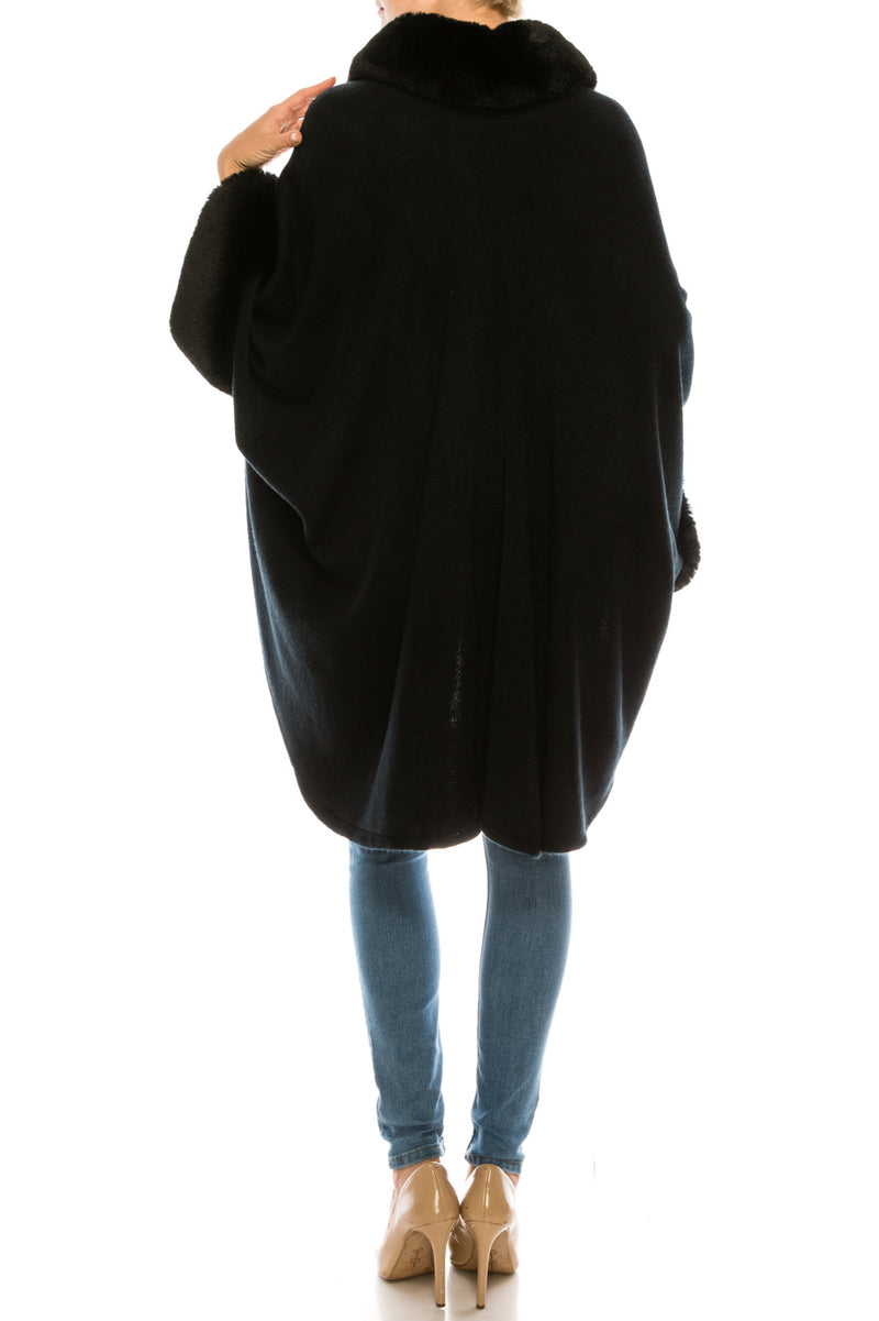 Segee Luxurious Faux Fur Trim Knit Poncho (Additional Colors)