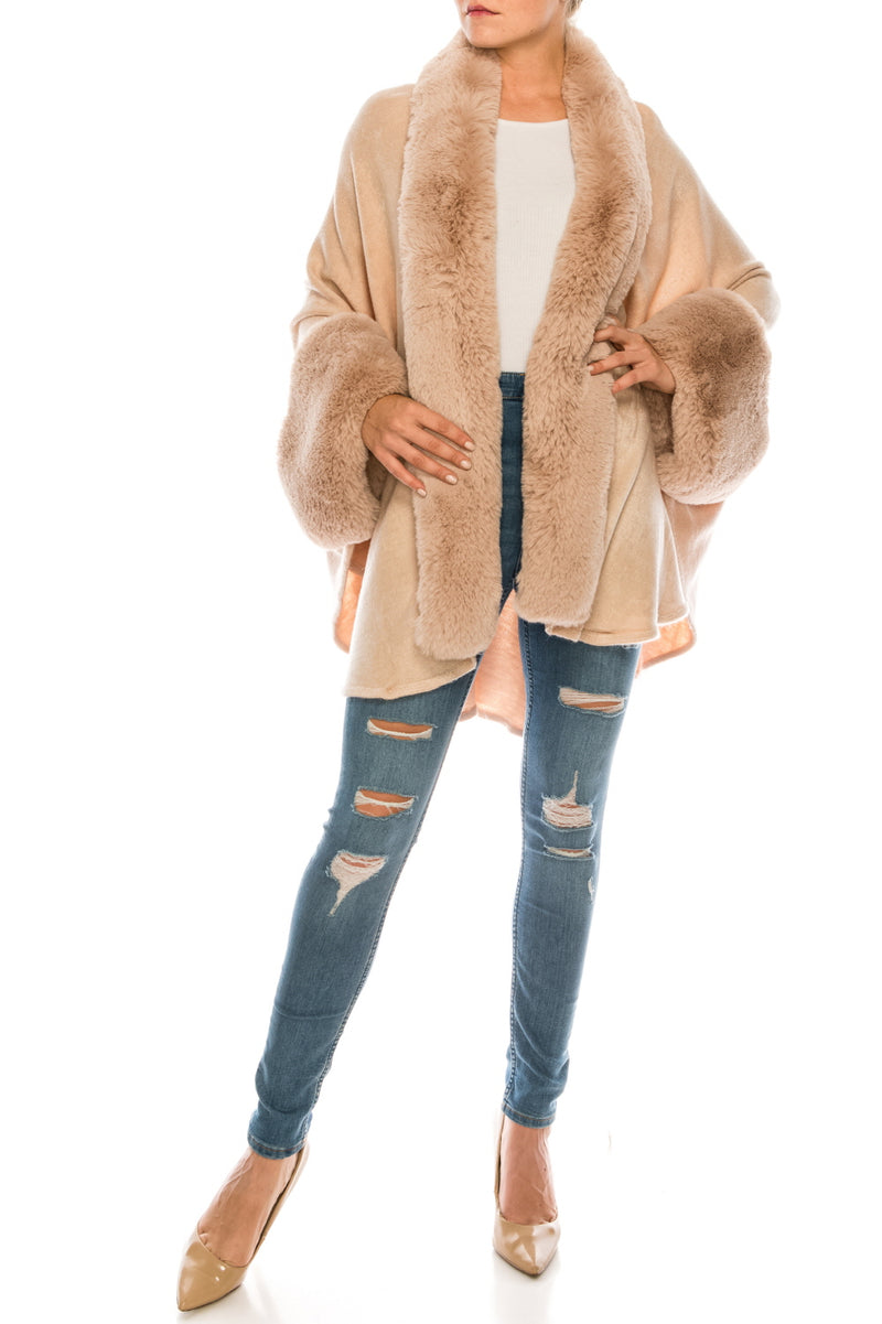 Segee Luxurious Faux Fur Trim Knit Poncho (Additional Colors)