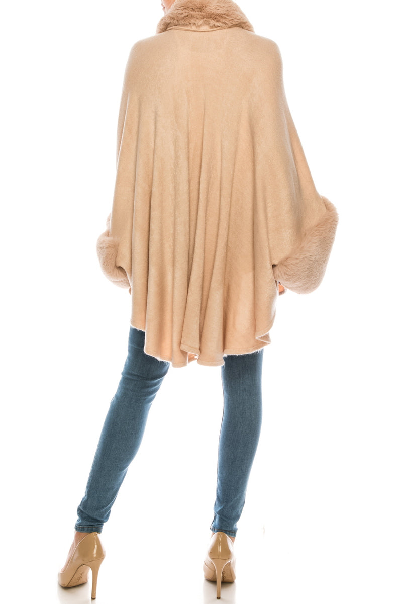 Segee Luxurious Faux Fur Trim Knit Poncho (Additional Colors)
