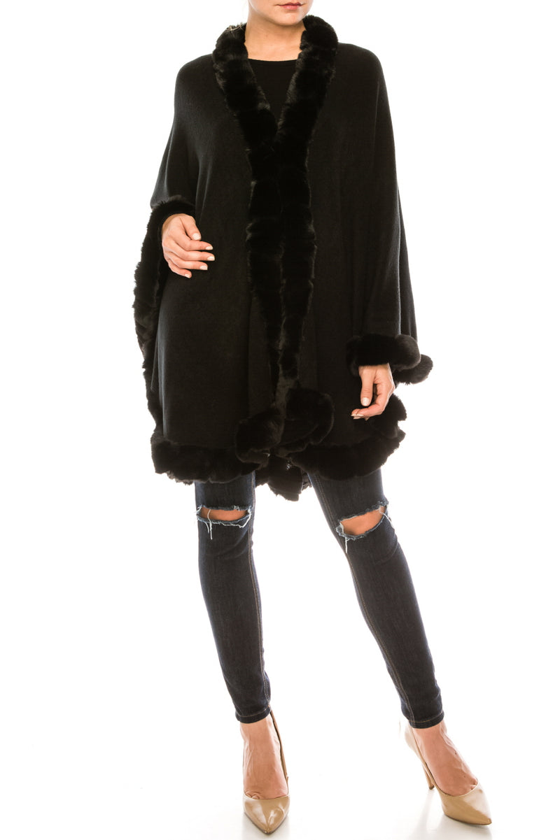 Segee Elegant Faux Fur Trim Poncho Shawl (Additional Colors)