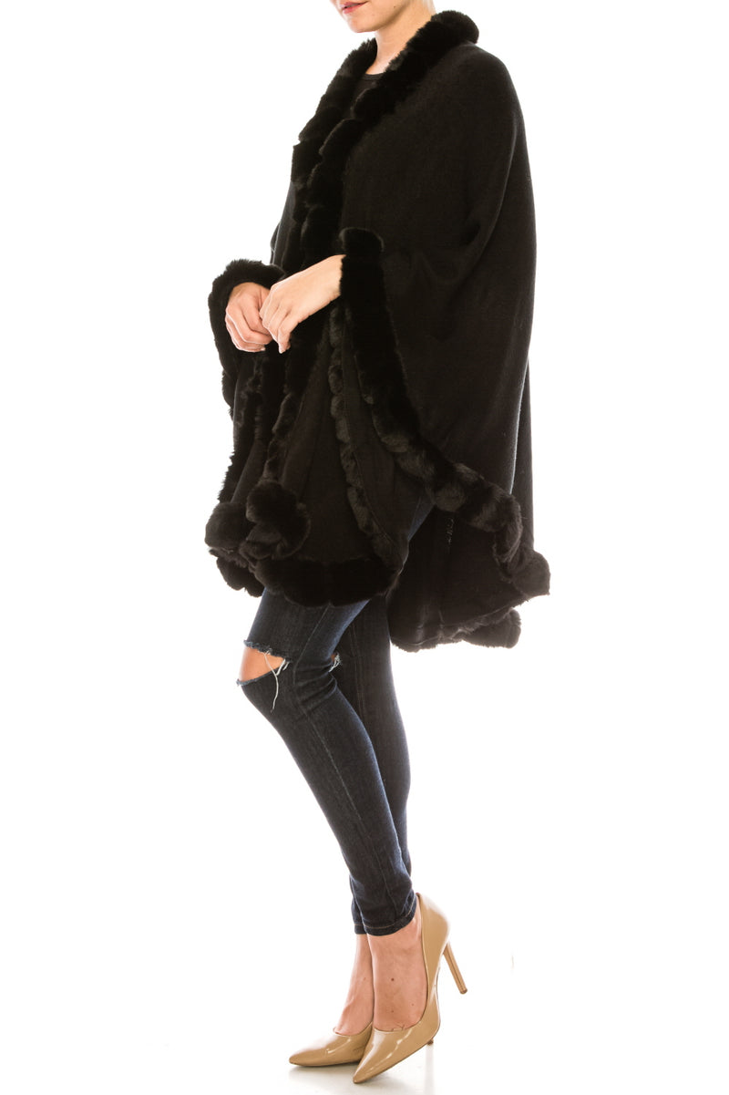Segee Elegant Faux Fur Trim Poncho Shawl (Additional Colors)