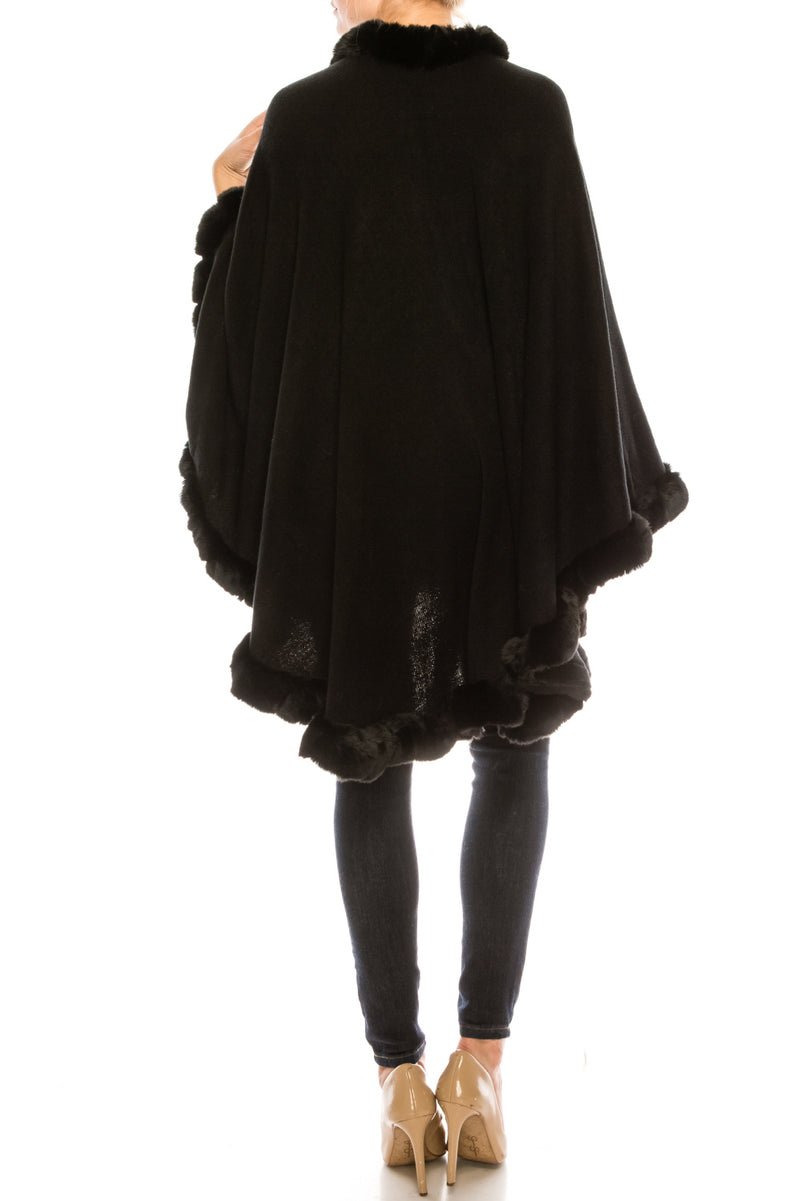 Segee Elegant Faux Fur Trim Poncho Shawl (Additional Colors)
