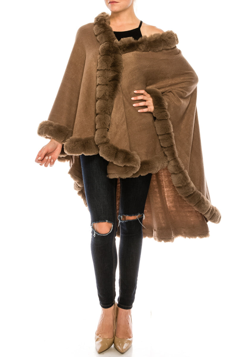Segee Elegant Faux Fur Trim Poncho Shawl (Additional Colors)