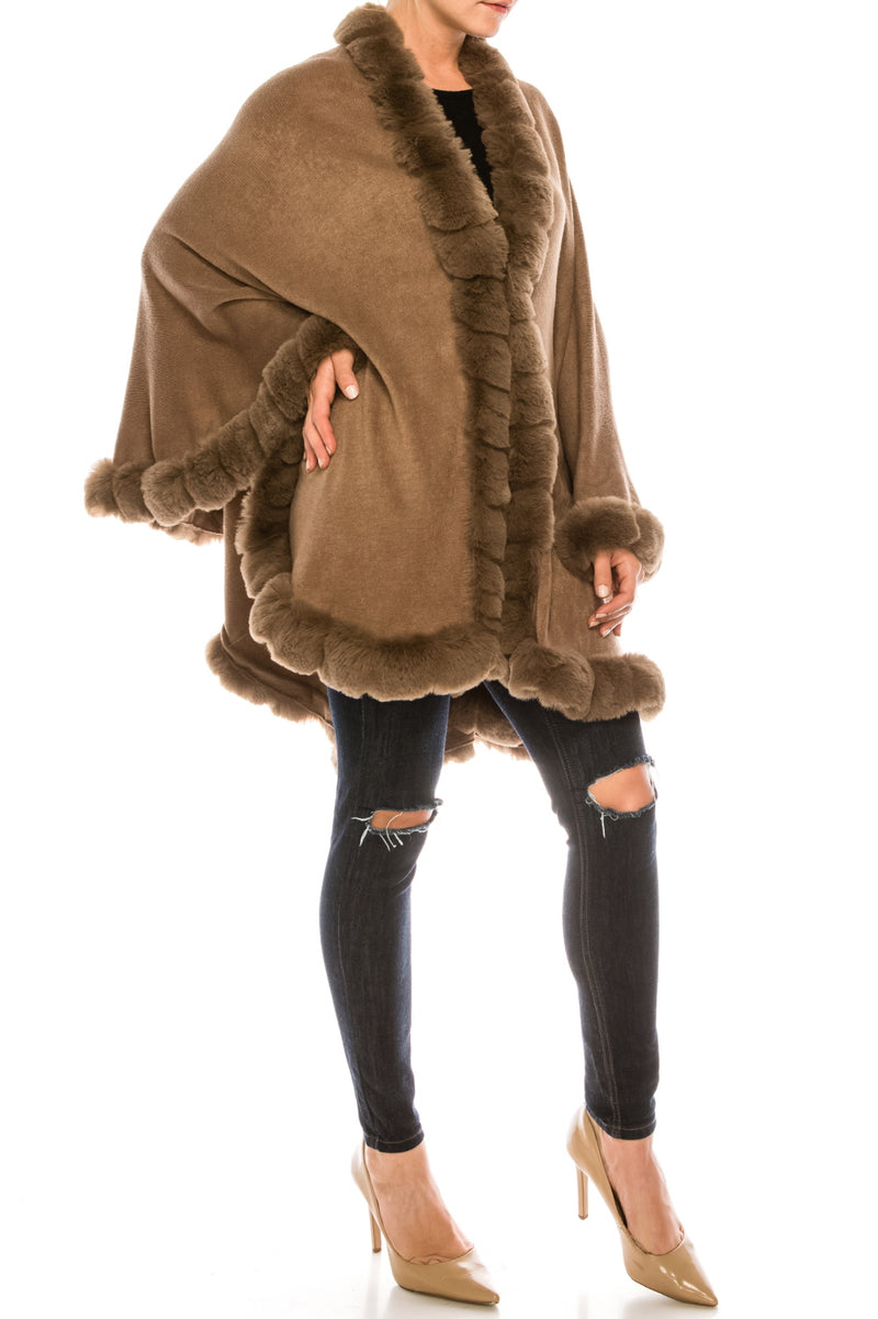 Segee Elegant Faux Fur Trim Poncho Shawl (Additional Colors)