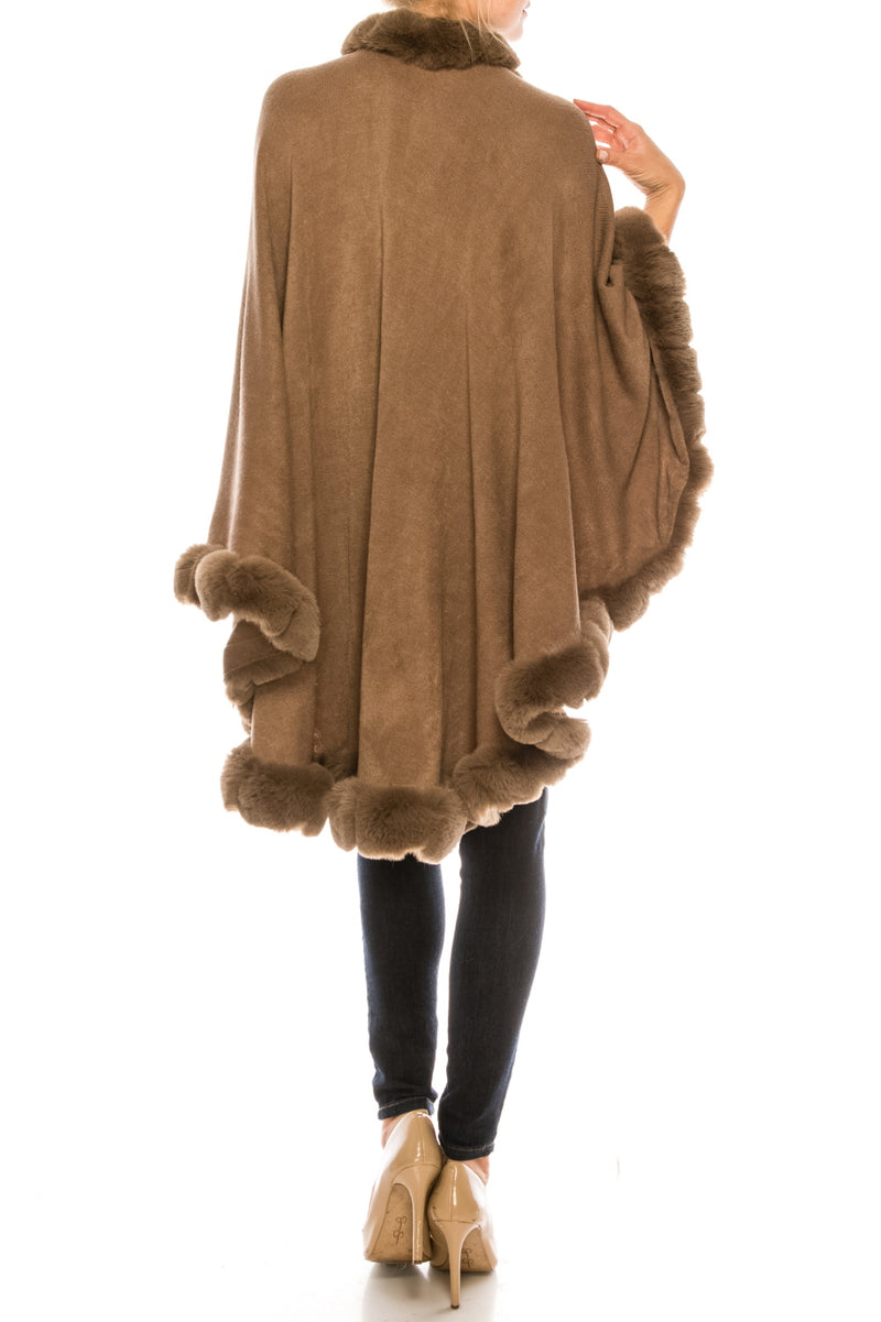 Segee Elegant Faux Fur Trim Poncho Shawl (Additional Colors)