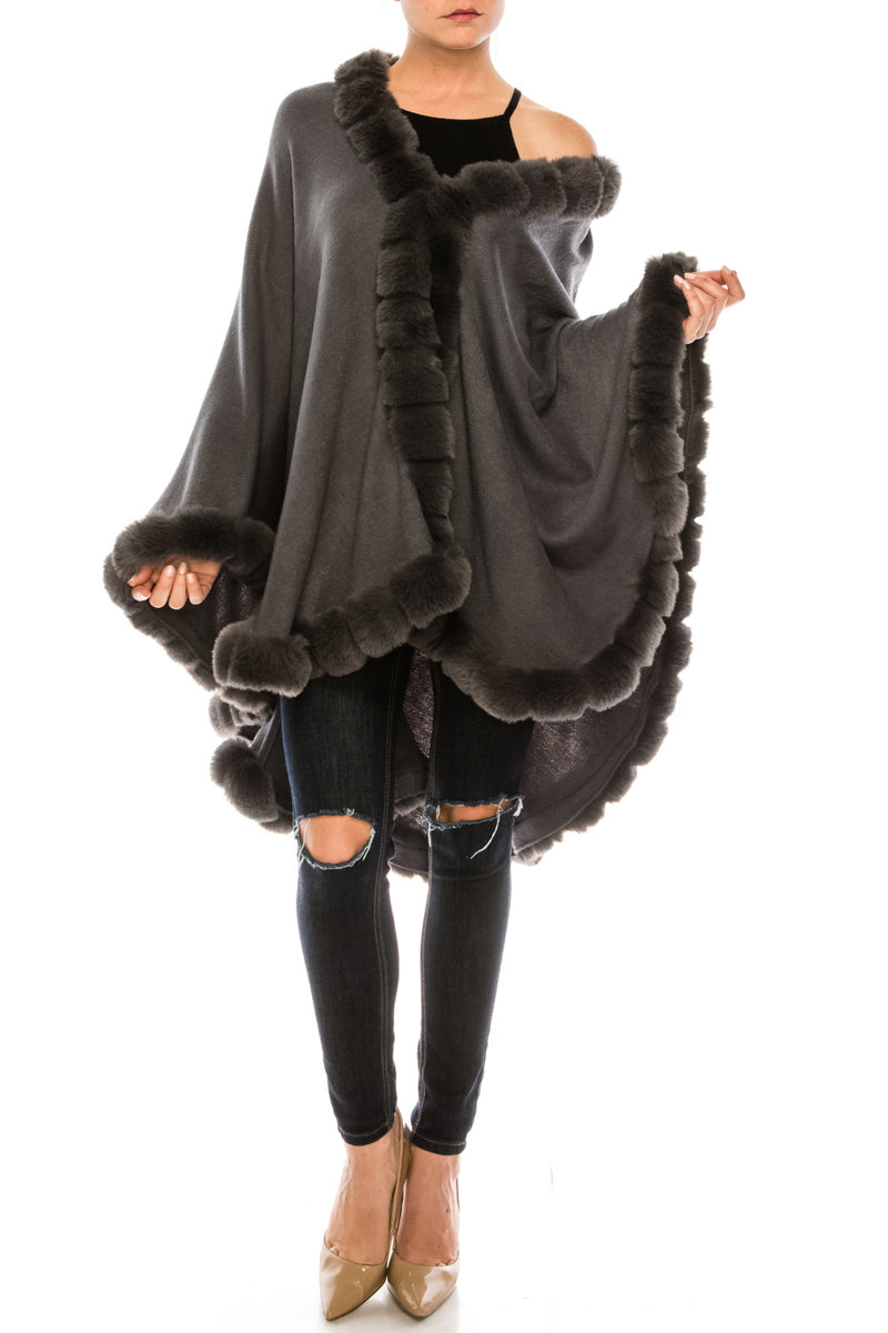 Segee Elegant Faux Fur Trim Poncho Shawl (Additional Colors)
