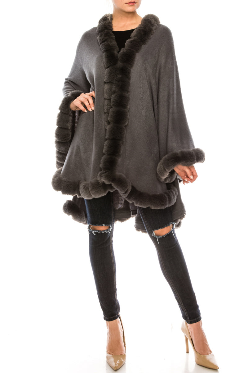 Segee Elegant Faux Fur Trim Poncho Shawl (Additional Colors)
