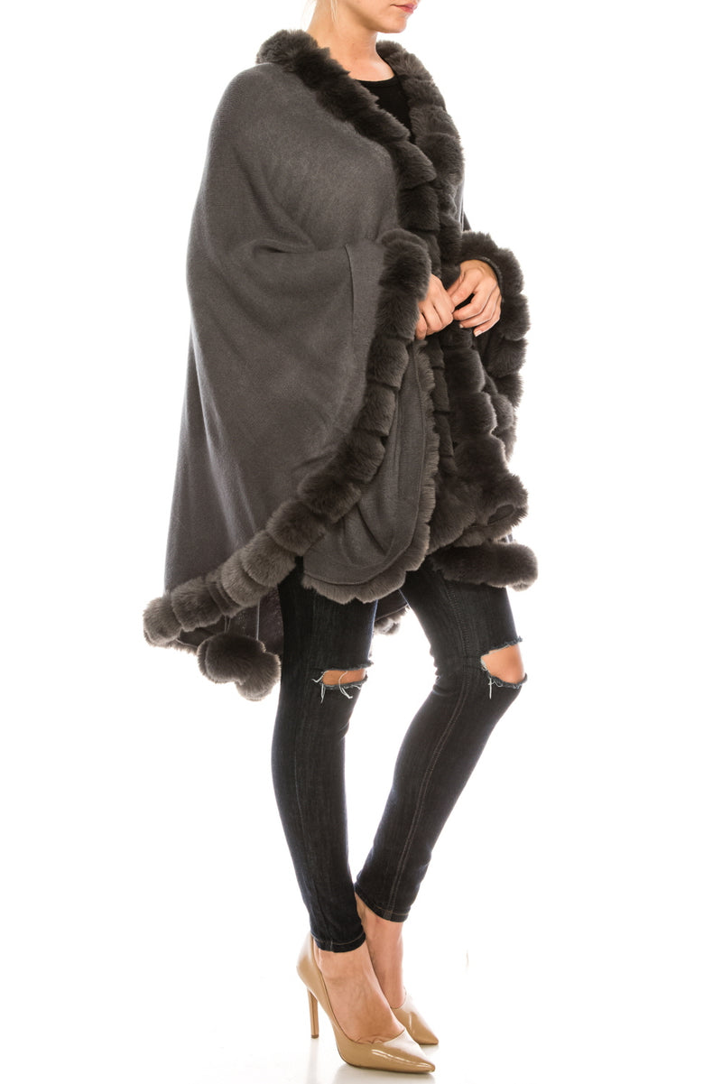 Segee Elegant Faux Fur Trim Poncho Shawl (Additional Colors)