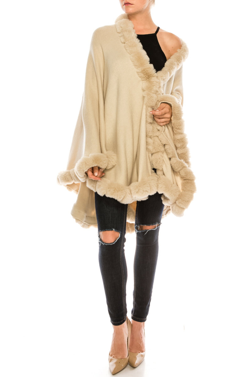 Segee Elegant Faux Fur Trim Poncho Shawl (Additional Colors)
