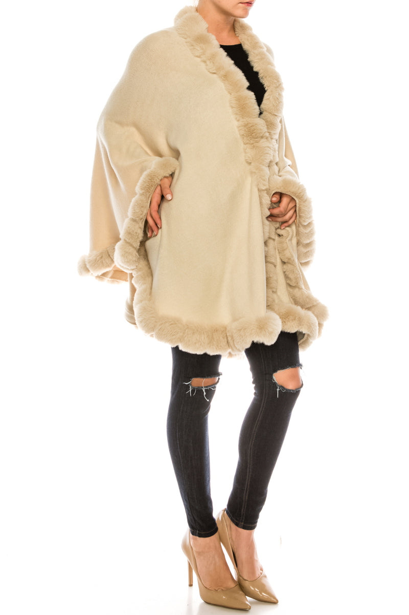 Segee Elegant Faux Fur Trim Poncho Shawl (Additional Colors)