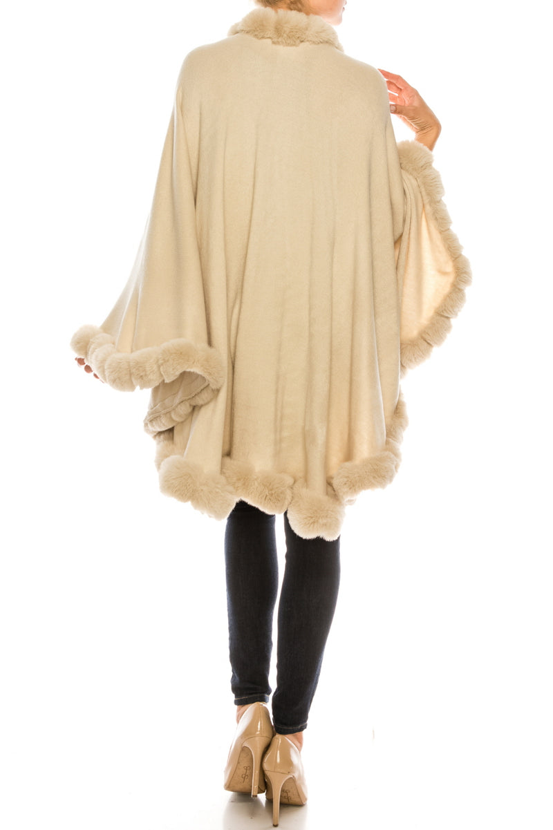 Segee Elegant Faux Fur Trim Poncho Shawl (Additional Colors)