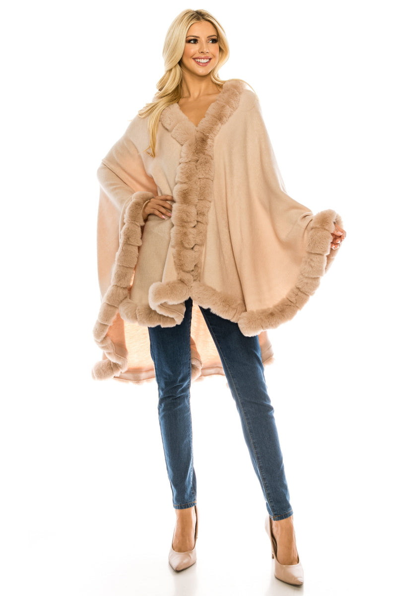 Segee Elegant Faux Fur Trim Poncho Shawl (Additional Colors)