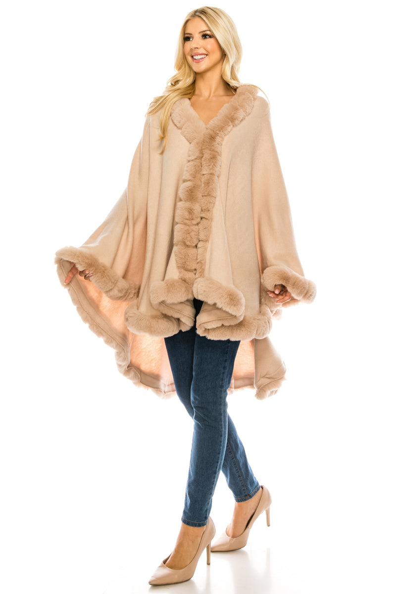 Segee Elegant Faux Fur Trim Poncho Shawl (Additional Colors)
