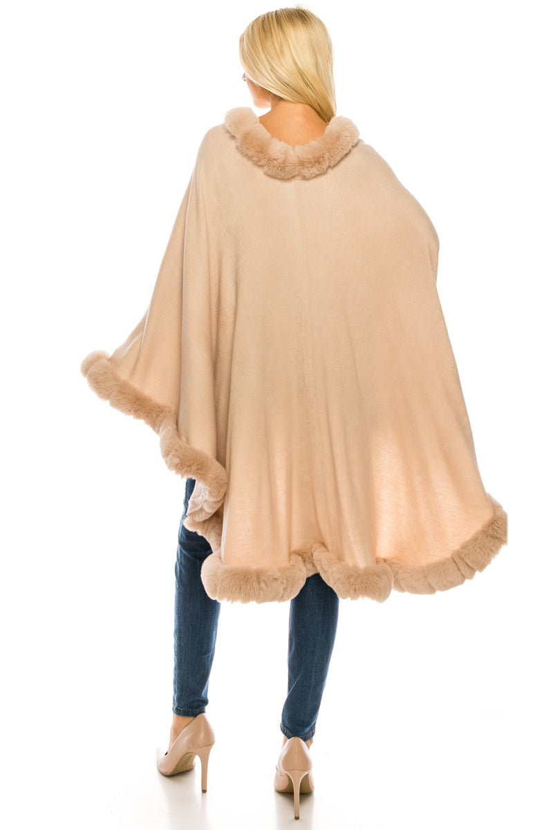 Segee Elegant Faux Fur Trim Poncho Shawl (Additional Colors)