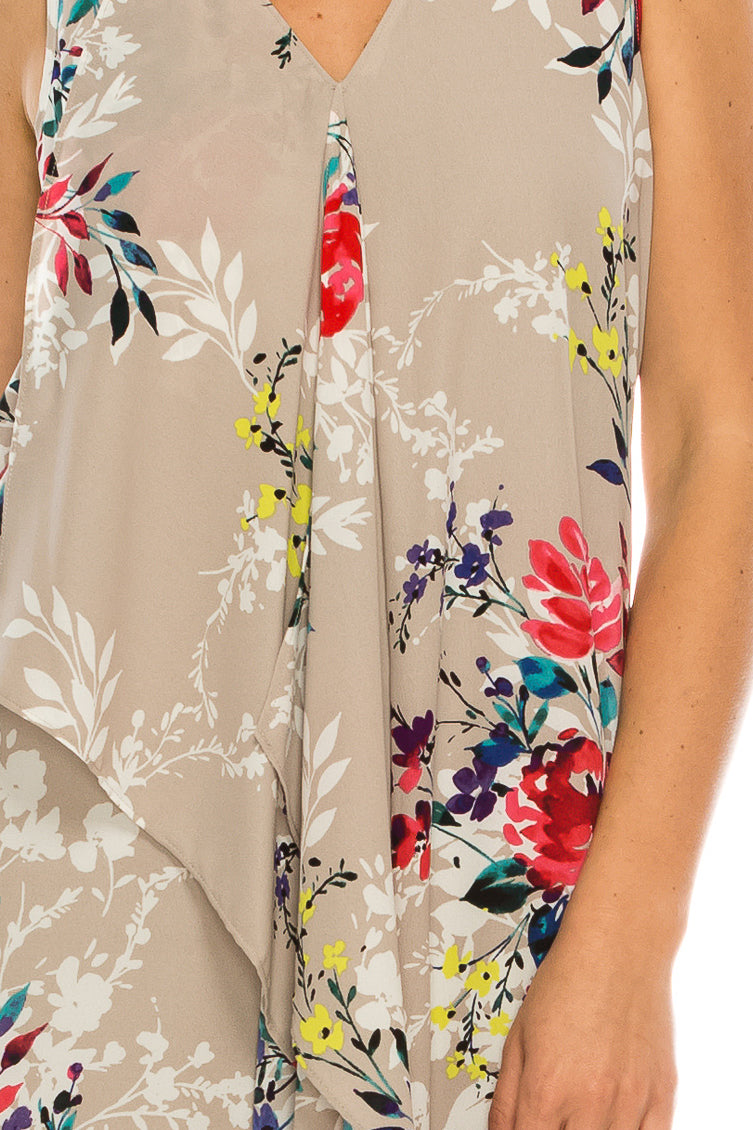 Adrianna Papell Ivory Multi Floral Printed Layered Dress