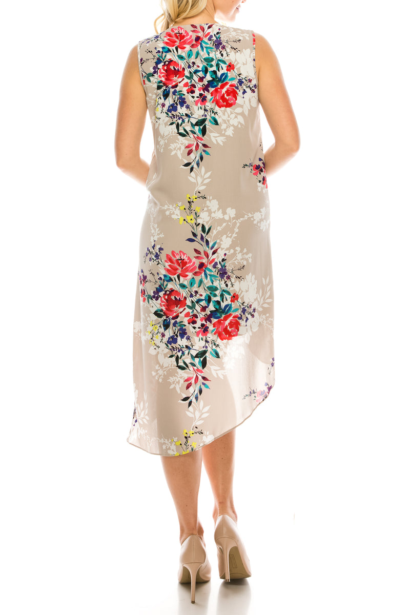 Adrianna Papell Ivory Multi Floral Printed Layered Dress
