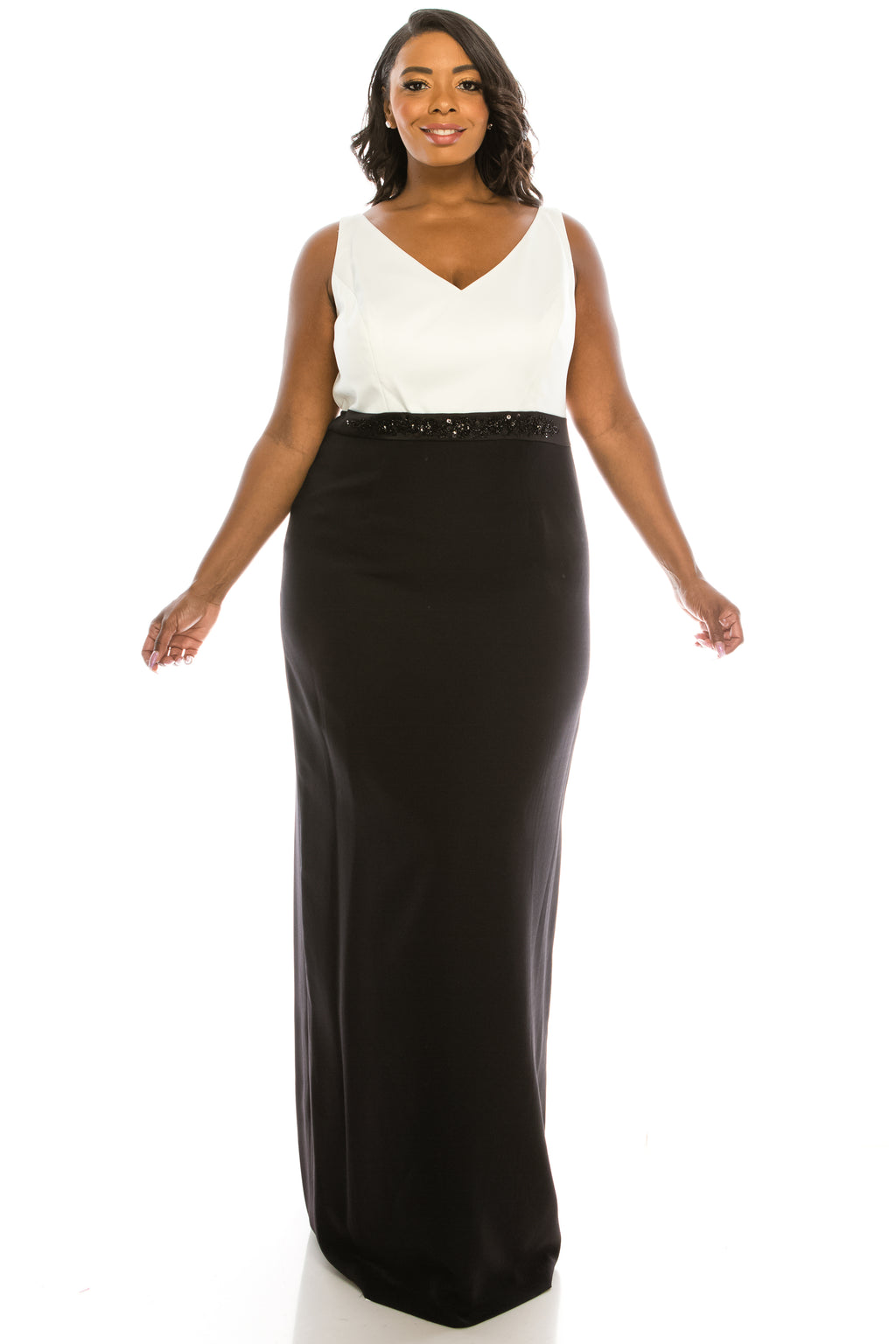 Adrianna Papell Black and White Gown with Bolero Jacket (Plus Size)