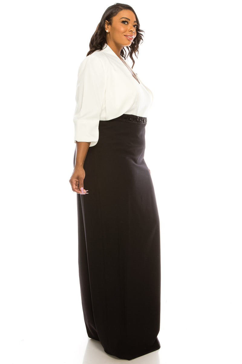 Adrianna Papell Black and White Gown with Bolero Jacket (Plus Size)