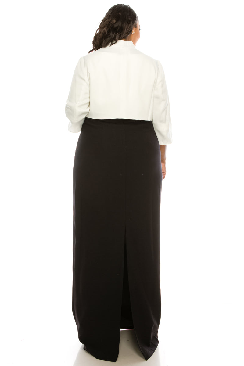 Adrianna Papell Black and White Gown with Bolero Jacket (Plus Size)