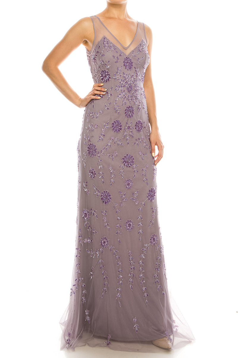 Adrianna Papell Dusty Orchid Beaded Gown