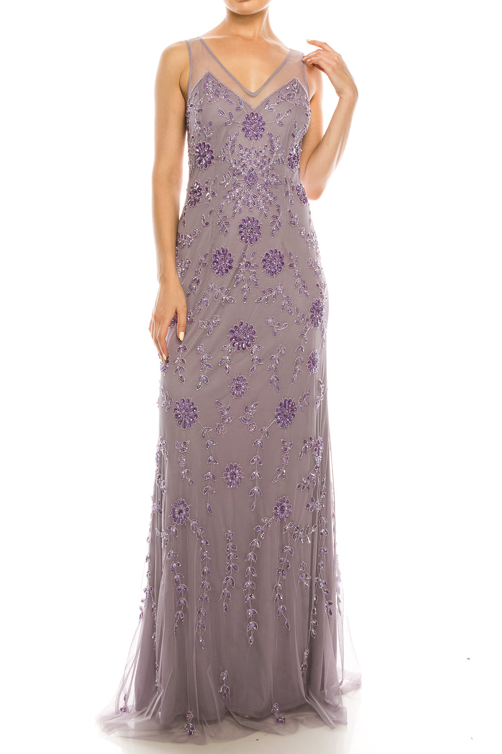 Adrianna Papell Dusty Orchid Beaded Gown