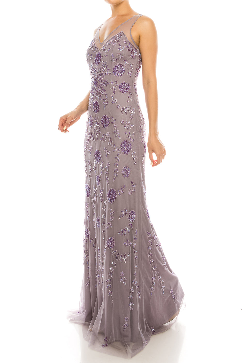 Adrianna Papell Dusty Orchid Beaded Gown