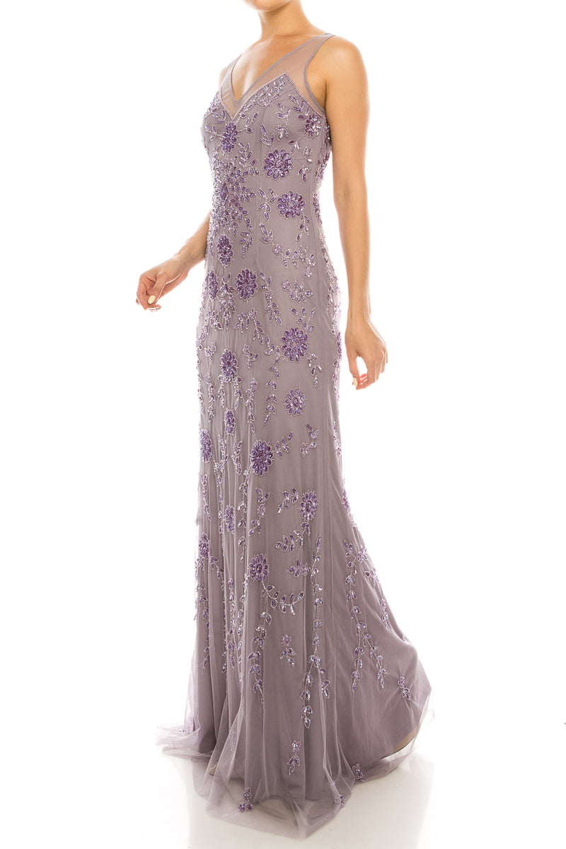 Adrianna Papell Dusty Orchid Beaded Gown