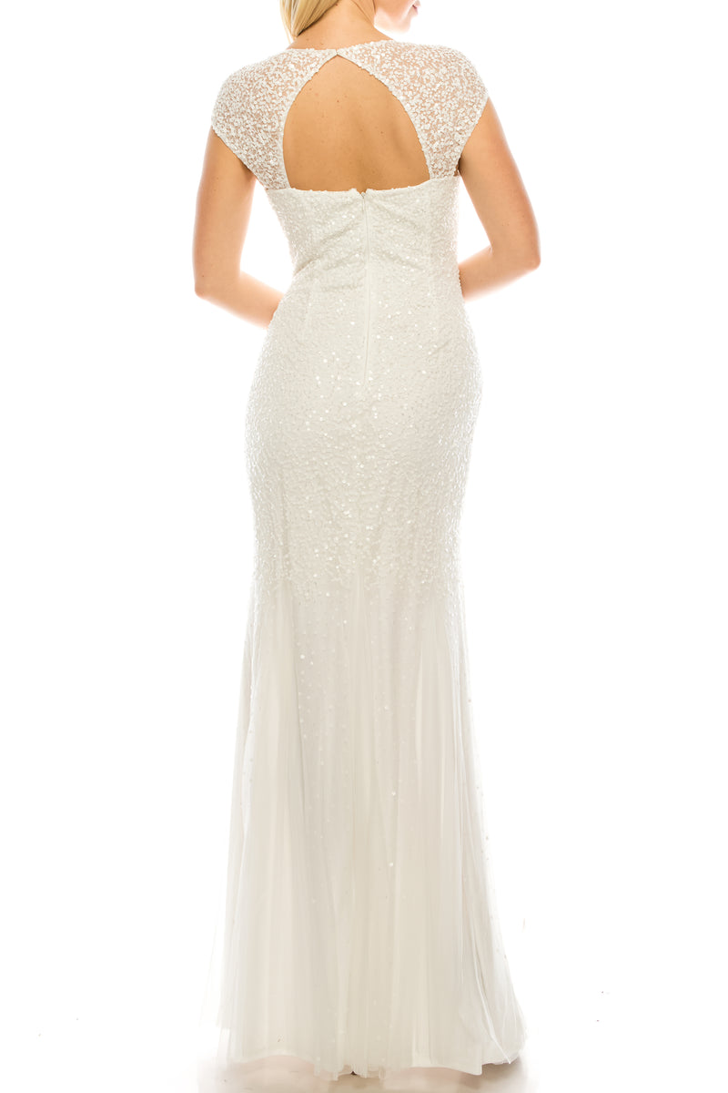 Adrianna Papell Ivory Long Sequined Evening Dress