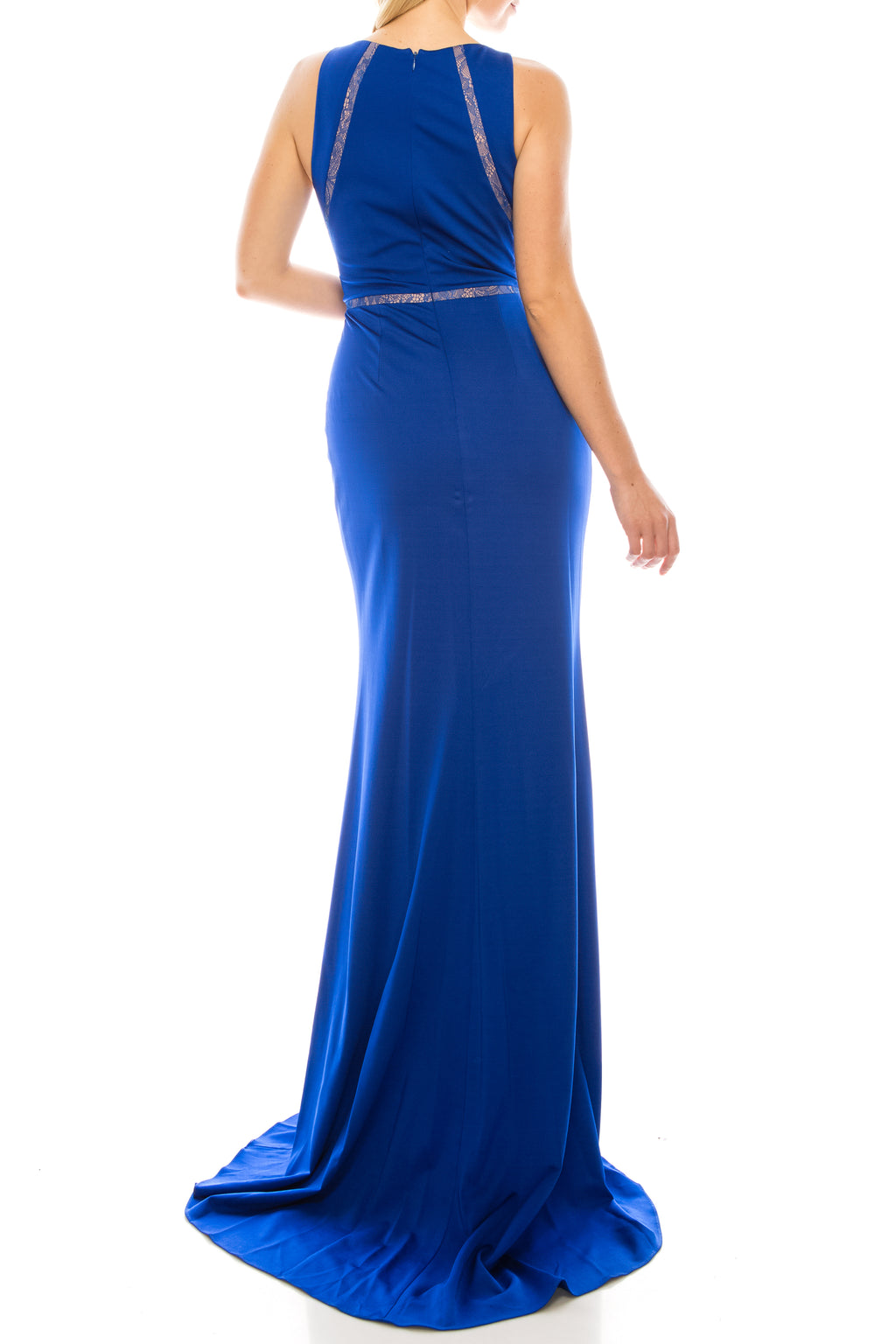 Adrianna Papell Deep Sapphire Trumpet Evening Gown with Lace Trims