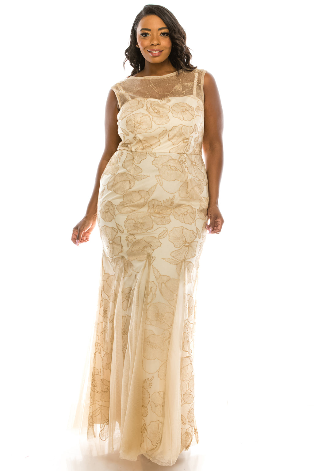 Adrianna Papell Metallic Floral Evening Gown Dress (Plus Size)