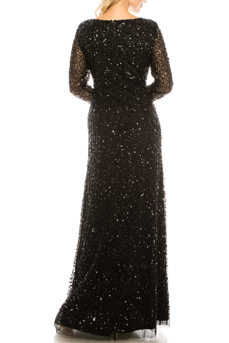 Adrianna Papell Black Sequined Long Evening Dress