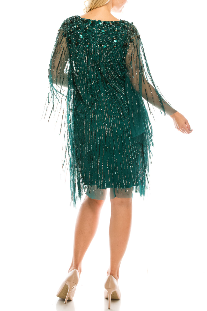 Adrianna Papell Beaded & Floral Appliqued Batwing Dress