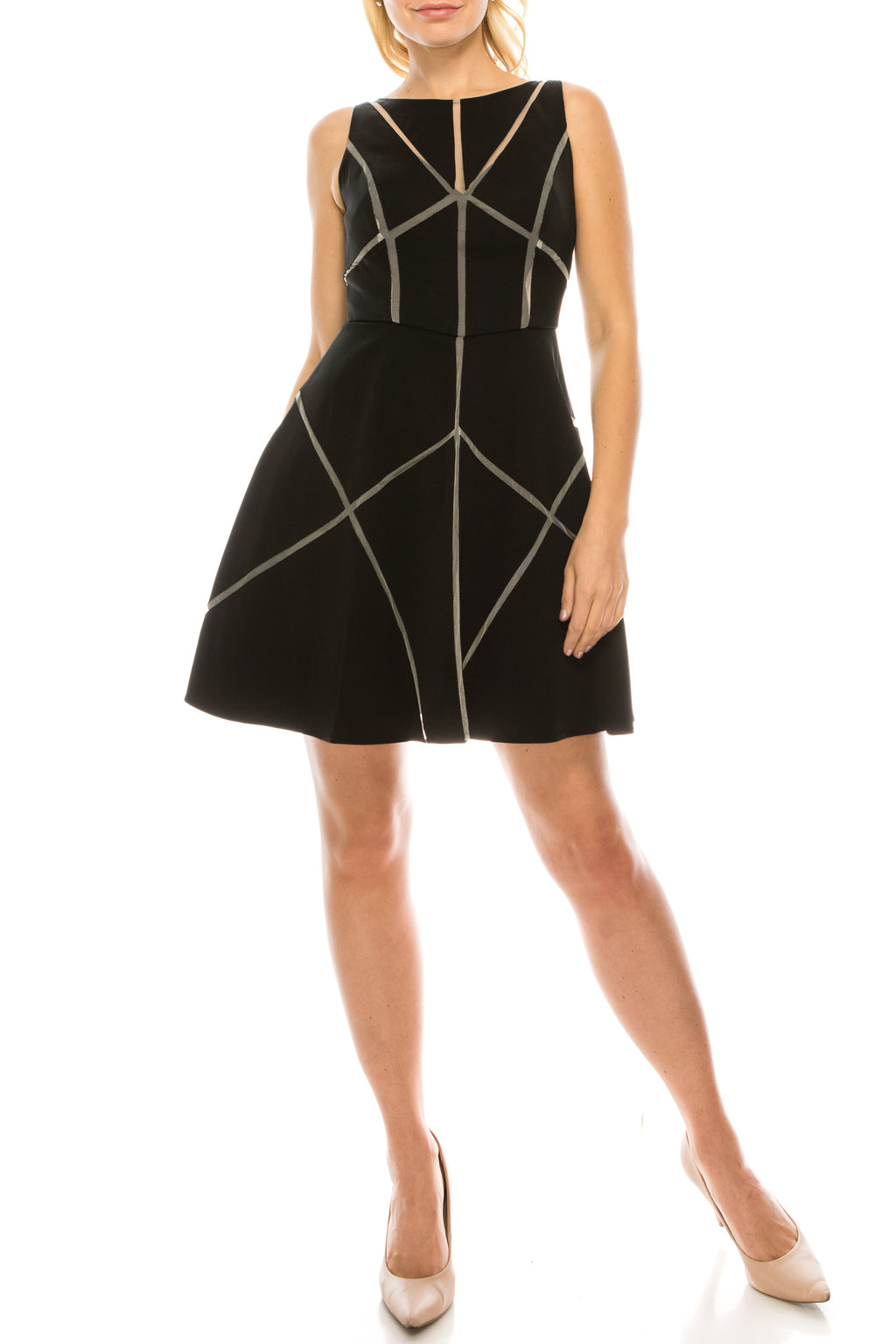 Aidan Mattox Black Twill & Mesh Dress