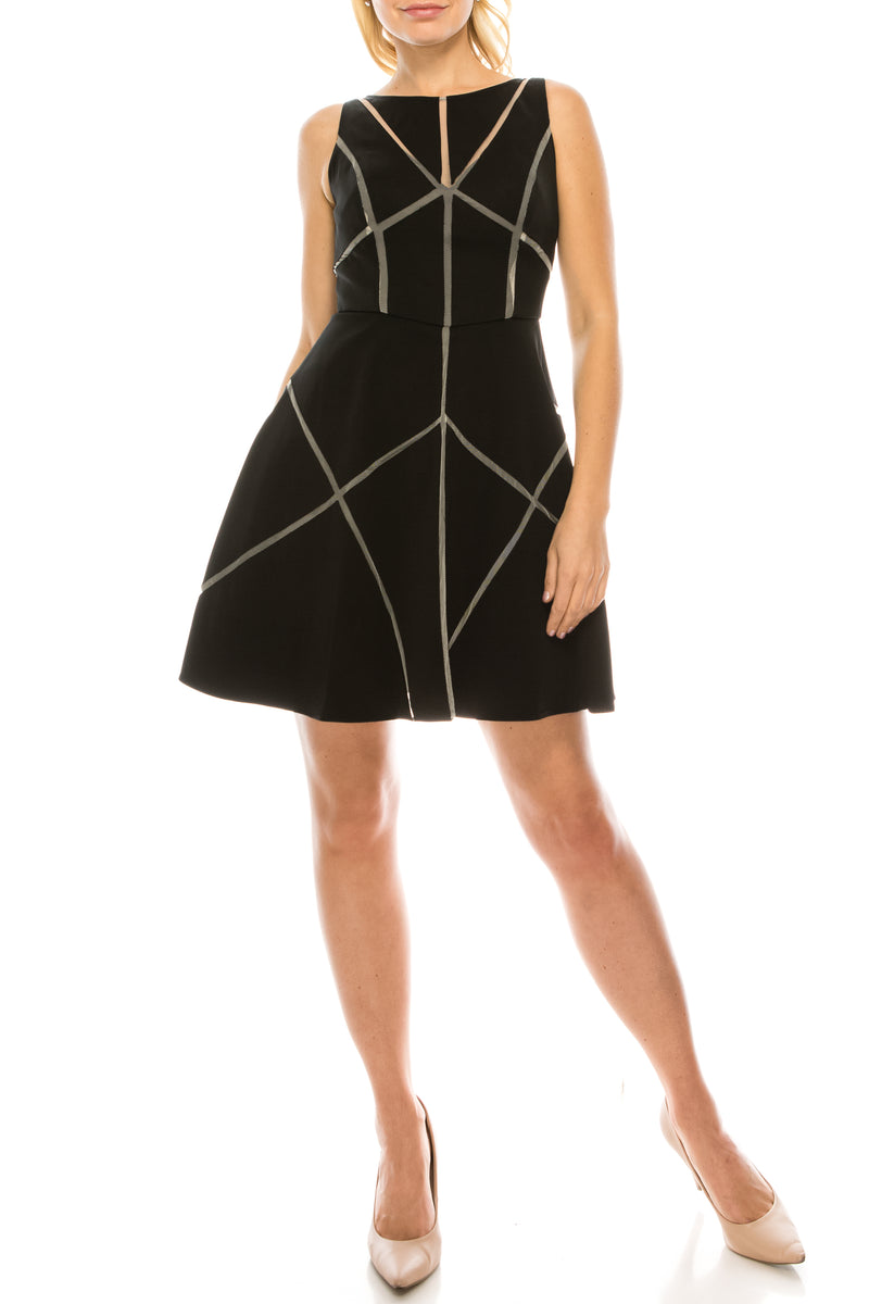 Aidan Mattox Black Twill & Mesh Dress