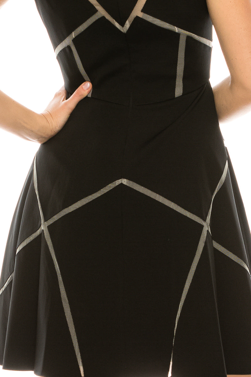Aidan Mattox Black Twill & Mesh Dress