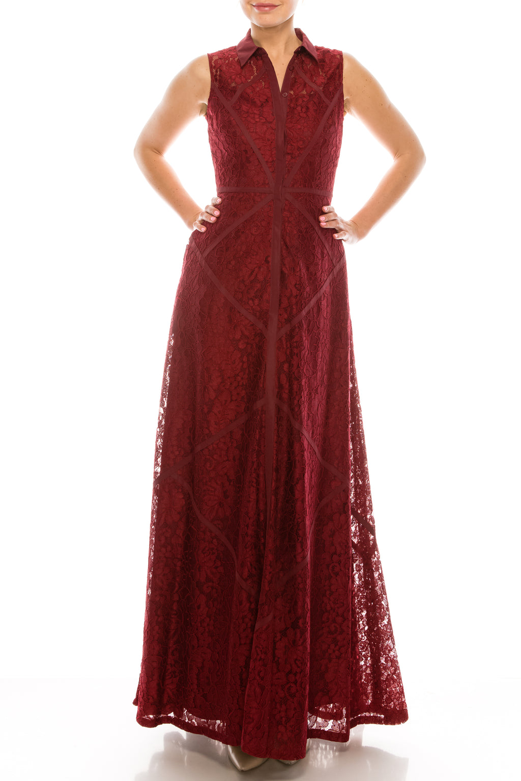 Aidan Mattox Collared Sleeveles Floral Lace Dress (Additional Colors)
