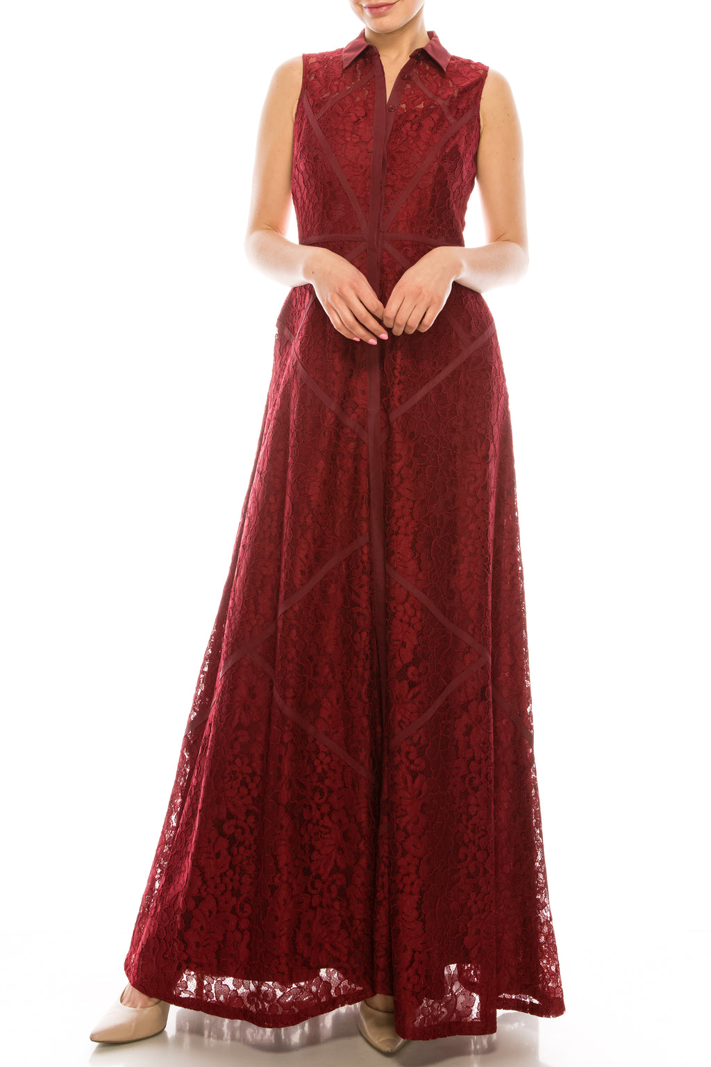 Aidan Mattox Collared Sleeveles Floral Lace Dress (Additional Colors)