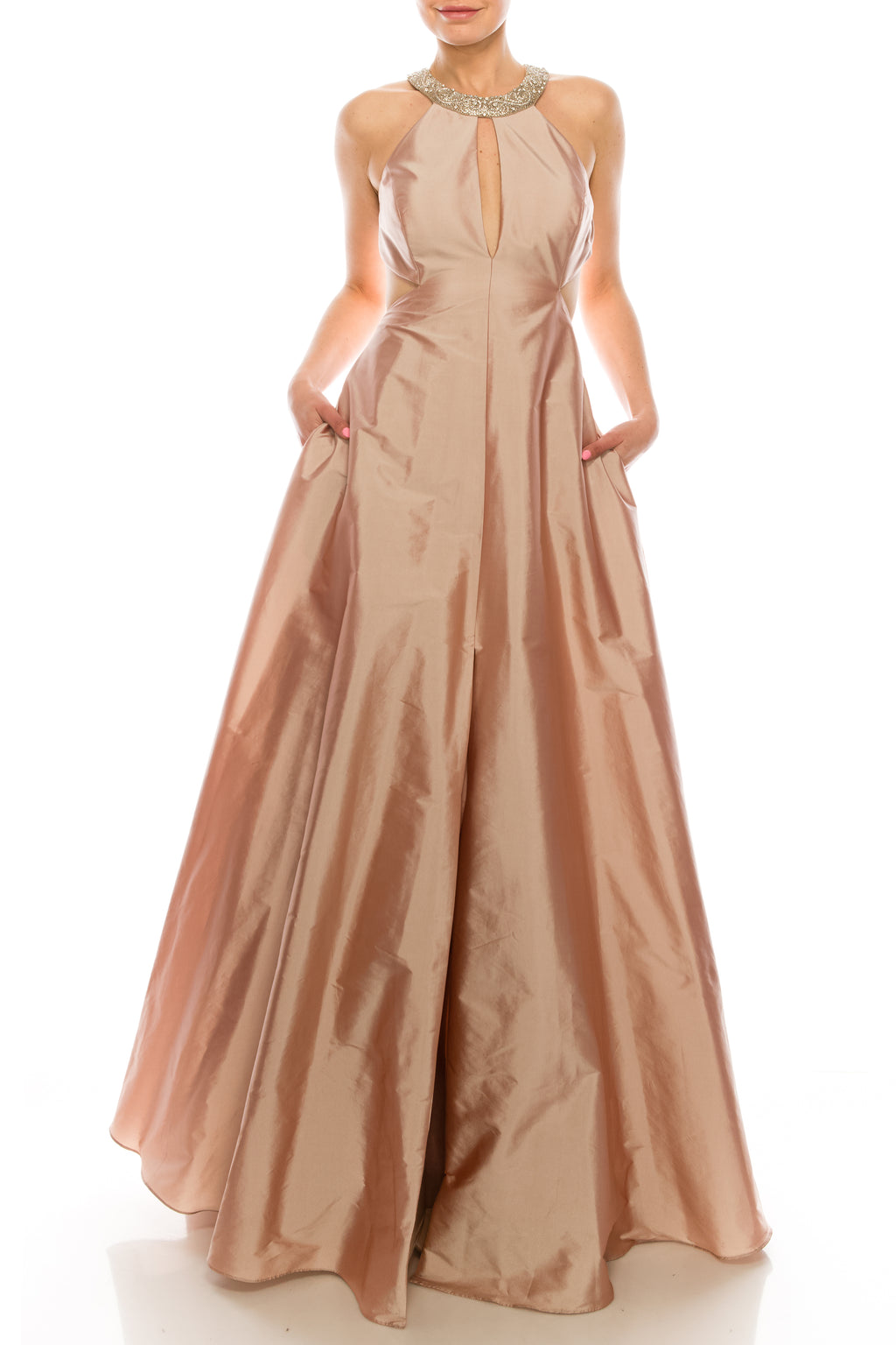 Aidan Mattox Metalic Rose Gold A-Line Evening Gown