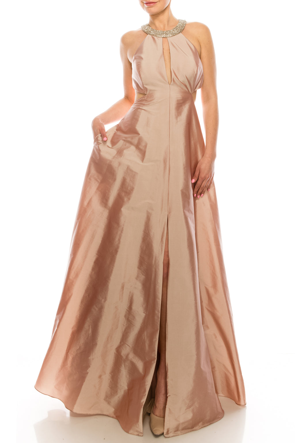 Aidan Mattox Metalic Rose Gold A-Line Evening Gown
