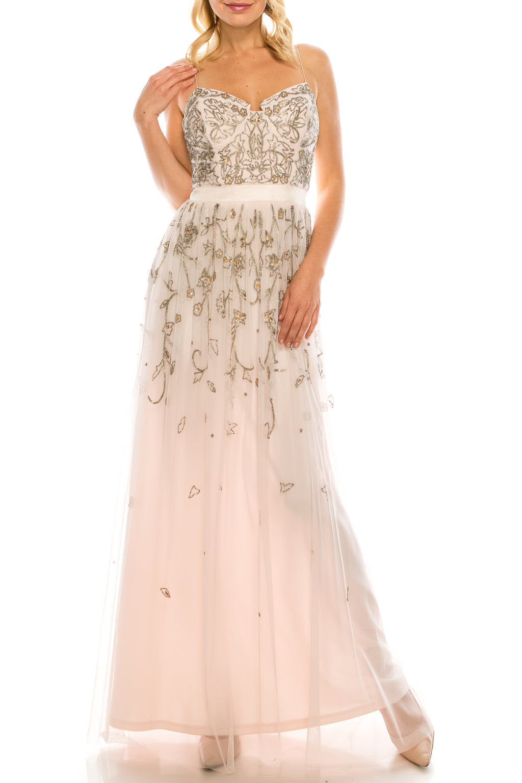 Aidan Mattox Pink Blush Beaded Floral Gown