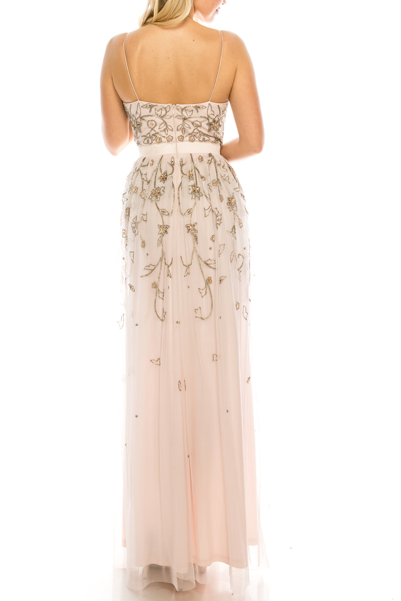 Aidan Mattox Pink Blush Beaded Floral Gown