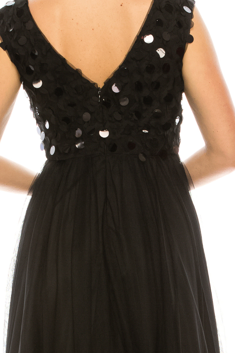 Aidan Mattox Black Large Sequin and Mesh Gown