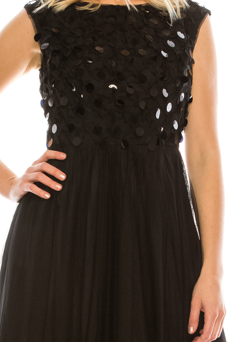 Aidan Mattox Black Large Sequin and Mesh Gown