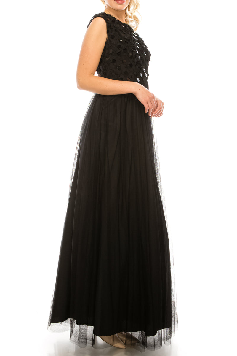 Aidan Mattox Black Large Sequin and Mesh Gown
