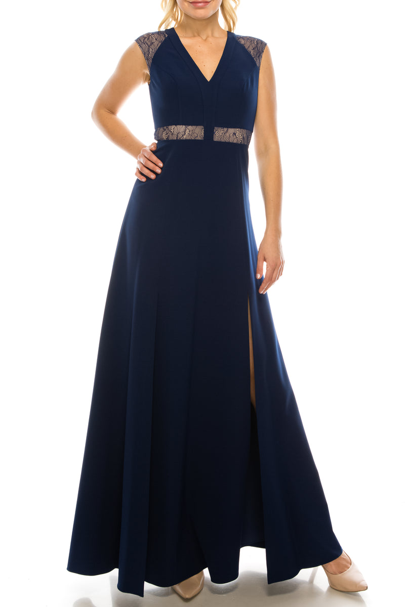 Aidan Mattox Sleeveless A-Line Gown with High Slit (Additional Colors)