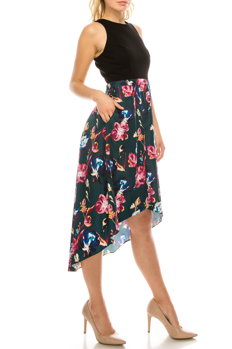 Aidan by Aidan Mattox Two Tone Floral Hi Low Evening Dress