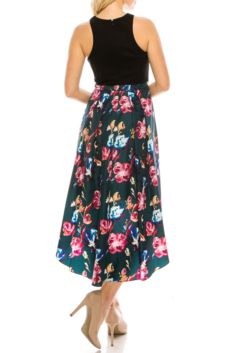 Aidan by Aidan Mattox Two Tone Floral Hi Low Evening Dress