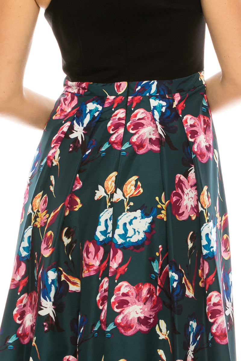Aidan by Aidan Mattox Two Tone Floral Hi Low Evening Dress