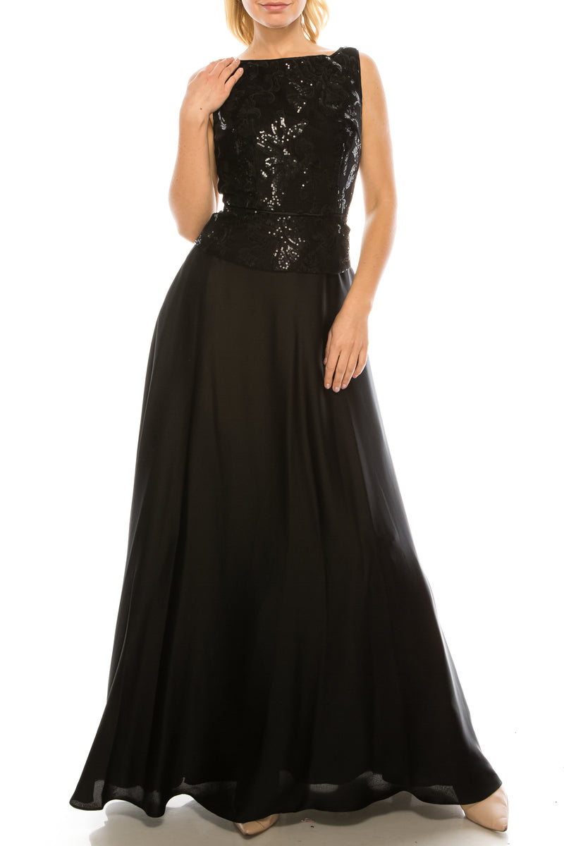 Aidan Mattox Black Sleeveless Peplum A-Line Evening Gown